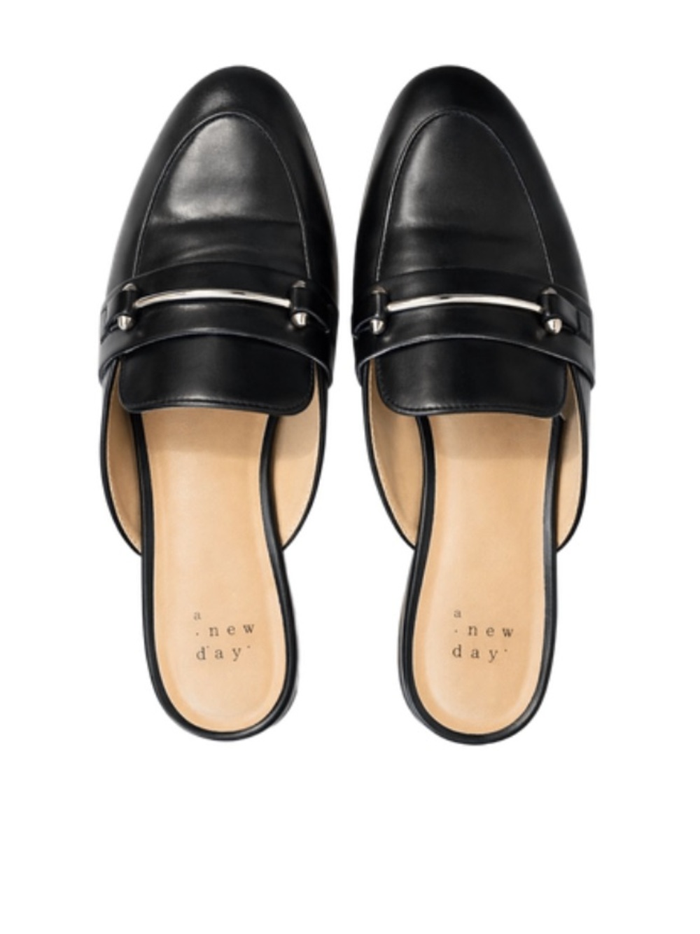 a new day Black Leather Backless Bit Mule